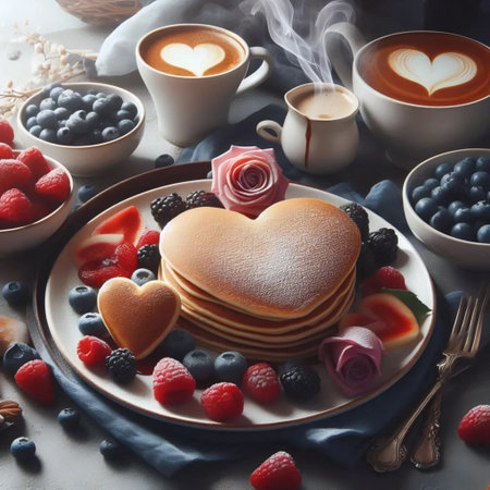 Breakfast in bed, Ai generated imageの写真素材