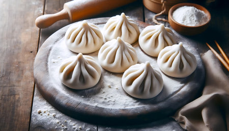 Khinkali with flour dusting, AI generated image