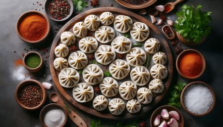 Aerial view of khinkali feast, AI generated image