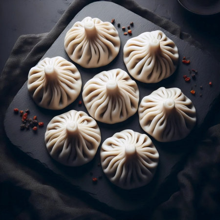 Khinkali on dark slate, AI generated image