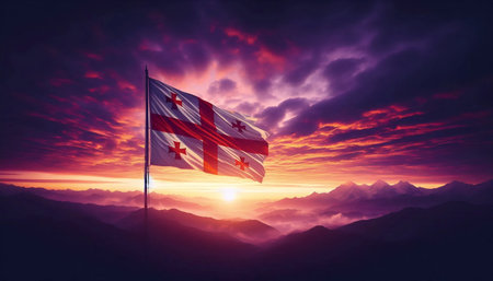 A Georgian flag at dawn, AI generated image