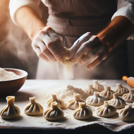 A chef preparing khinkali, AI generated image