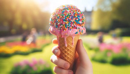 A childs messy ice cream delight, Ai generated image