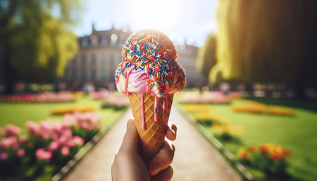 A childs messy ice cream delight, Ai generated image