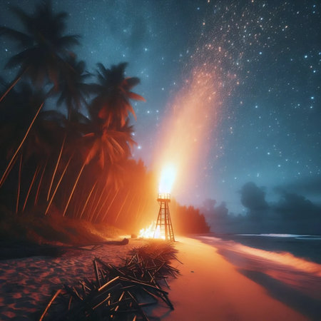 A signal fire on a beach, Ai generated imageの写真素材