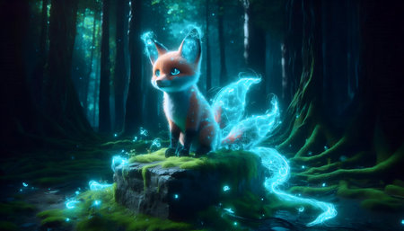A cybernetic fox companion, Ai generated imageの写真素材