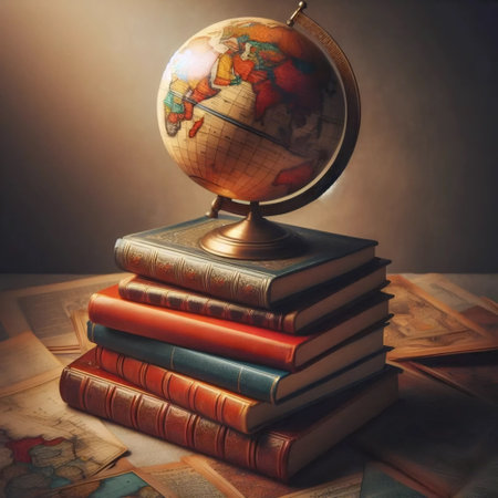A stack of books supporting a globe, Ai generated image