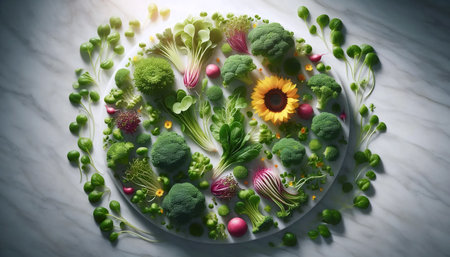 A vibrant microgreens flat lay, Ai generated imageの写真素材
