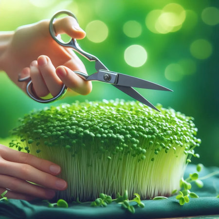 A hand harvesting microgreens, Ai generated image