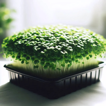 A microgreens growing tray, Ai generated image