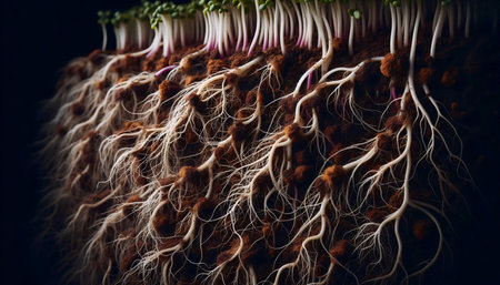 A close-up of microgreens roots, Ai generated image