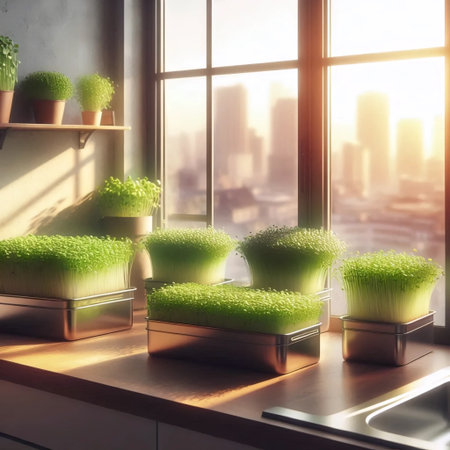 A microgreens in urban setting, Ai generated image