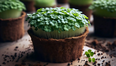 A delicate clover microgreens patch, Ai generated image