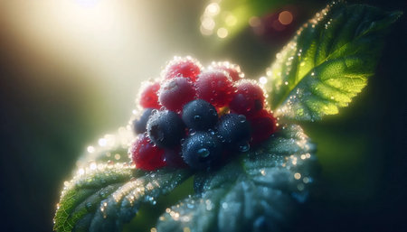 A dew-kissed morning berries, Ai generated imageの写真素材