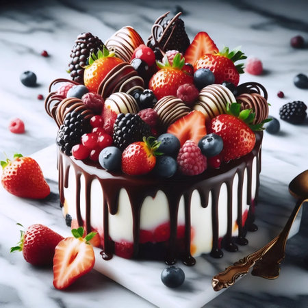 A berry chocolate drizzle fantasy, Ai generated image