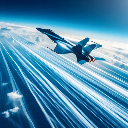 An F-16 fighter jet in a clear sky, Ai generated image