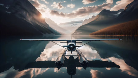A seaplane floating on calm water, Ai generated image