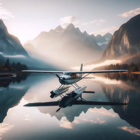 A seaplane floating on calm water, Ai generated image