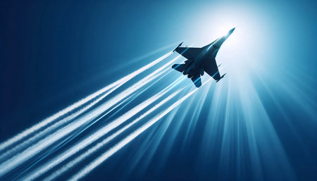 An F-16 fighter jet in a clear sky, Ai generated image