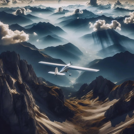 A glider soaring over mountain ridges, Ai generated image