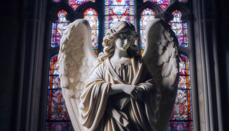 A classical Renaissance-style angel sculptureの写真素材
