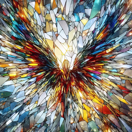 An angel shape formed by shattered stained glass, Ai generated image