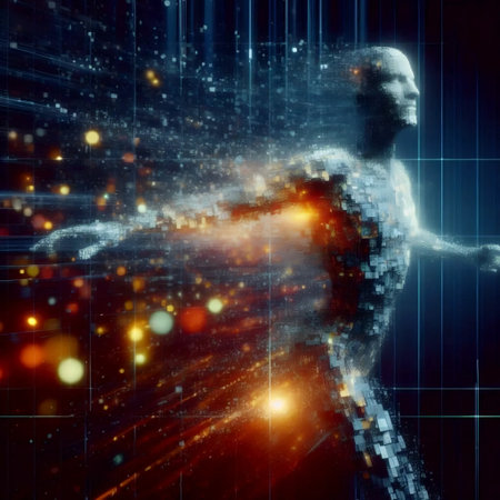 A digital glitch angel with pixelated wings, Ai generated image