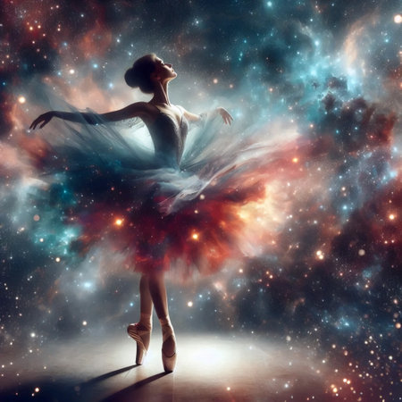 Ballerina with galaxy-filled tutu in space, Ai generated imageの写真素材
