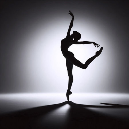 Shadow of ballerina in arabesque on white wall, Ai generated imageの写真素材