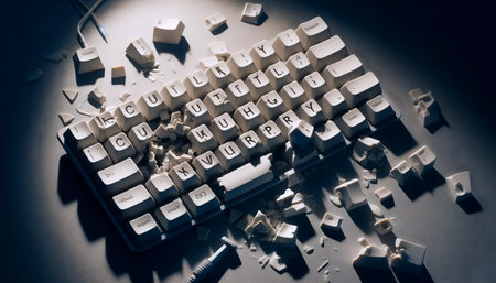 A keyboard with missing keys, Ai generated imageの写真素材