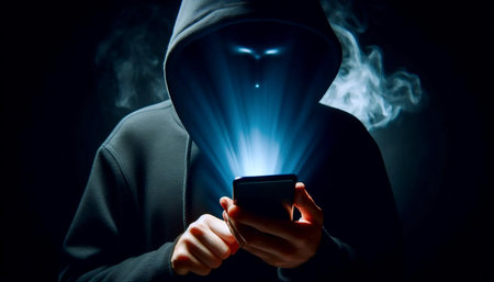 A shadow holding a phone, Ai generated imageの写真素材