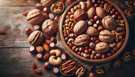 A bountiful nut harvest collection, Ai generated image
