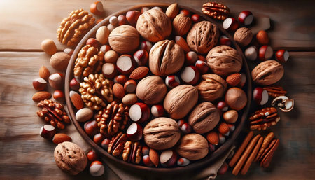 A bountiful nut harvest collection, Ai generated image