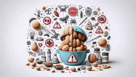 A nut allergy warning concept, Ai generated image