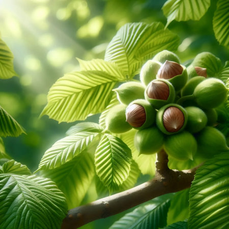 A growing nut branch, Ai generated imageの写真素材