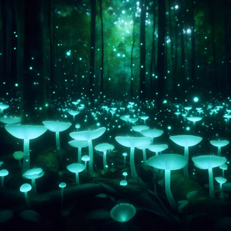 A bioluminescent mushroom magic, Ai generated image