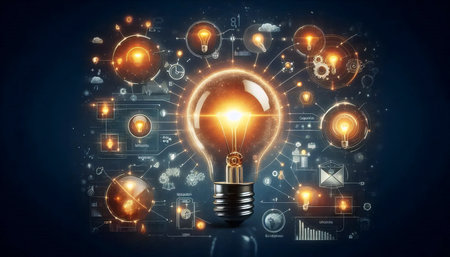 Idea development lightbulb, Ai generated image