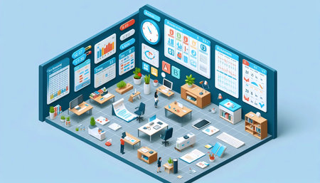 Isometric office dashboard, Ai generated image