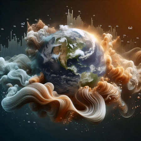 Climate change and COâ emission graphs, AI generated imageの写真素材