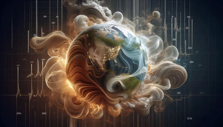 Climate change and COâ emission graphs, AI generated imageの写真素材