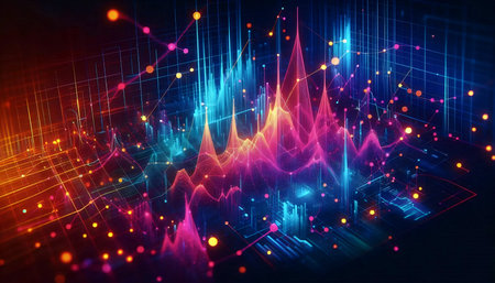 Futuristic charts with neon colors, Ai generated image