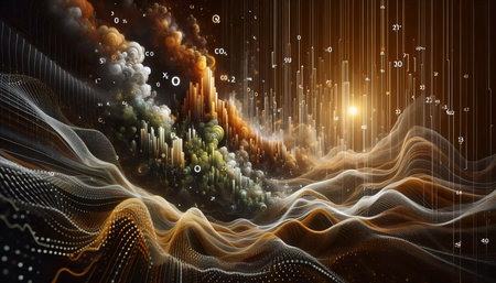 Climate change and COâ‚‚ emission graphs, AI generated image