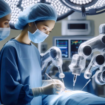Surgical robot assisting doctor, Ai generated imageの写真素材