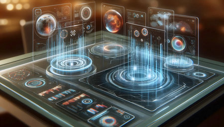 A minimalist holographic desk, Ai generated image