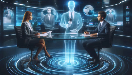 Ai journalist with news team, Ai generated image