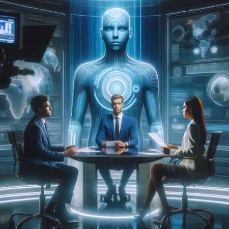 Ai journalist with news team, Ai generated image