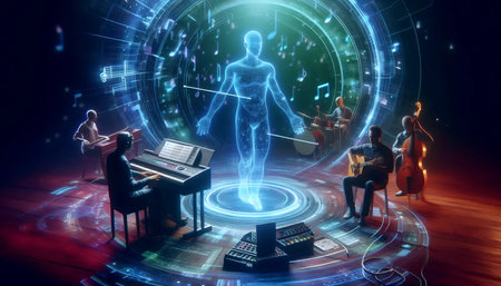 Ai music producer with artists, Ai generated image