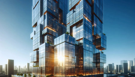 Solar-paneled skyscraper, Ai generated image