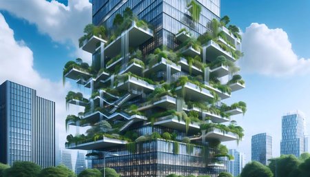 Green-roofed corporate headquarters, Ai generated image