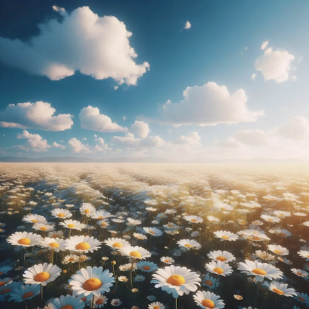 A peaceful chamomile field, Ai generated image
